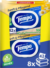 Salviette igieniche Tempo "Gentle & Caring" - Megapack - 16 confezioni da 42 salviette - Duo Packs - con camomilla naturale - carta igienica, dermatologicamente testate e neutre al Ph della pelle
