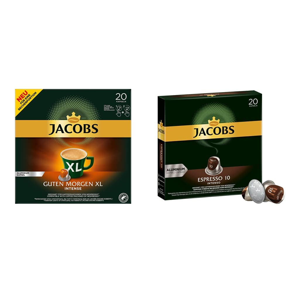 Jacobs Kaffeekapseln Guten Morgen XL Intense - Confezione da 10 (10 x 20 Getränke) & Kaffeekapseln Espresso Intenso, Intensità 10 di 12, 200 Capsule compatibili Nespresso®*, 10 x 20 Getränke