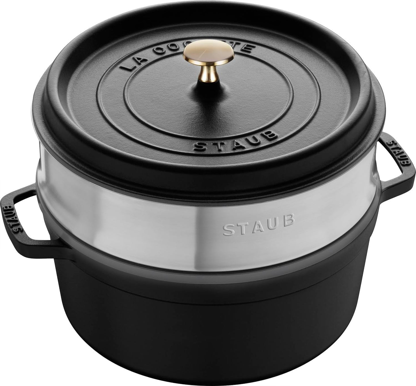 STAUB Gusseisen Bräter/Cocotte, Mit Dämpfeinsatz Aus Edelstahl, Rund 26 Cm, 5.2 L, Aromaregen Funktion Für Optimale Befeuchtung, Für Alle Herdarten Inkl. Induzione e cottura al forno, Kirschrot, Rot Stampi e teglie Naty Shop Schwarz