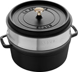 STAUB Gusseisen Bräter/Cocotte, Mit Dämpfeinsatz Aus Edelstahl, Rund 26 Cm, 5.2 L, Aromaregen Funktion Für Optimale Befeuchtung, Für Alle Herdarten Inkl. Induzione e cottura al forno, Kirschrot, Rot Stampi e teglie Naty Shop Schwarz