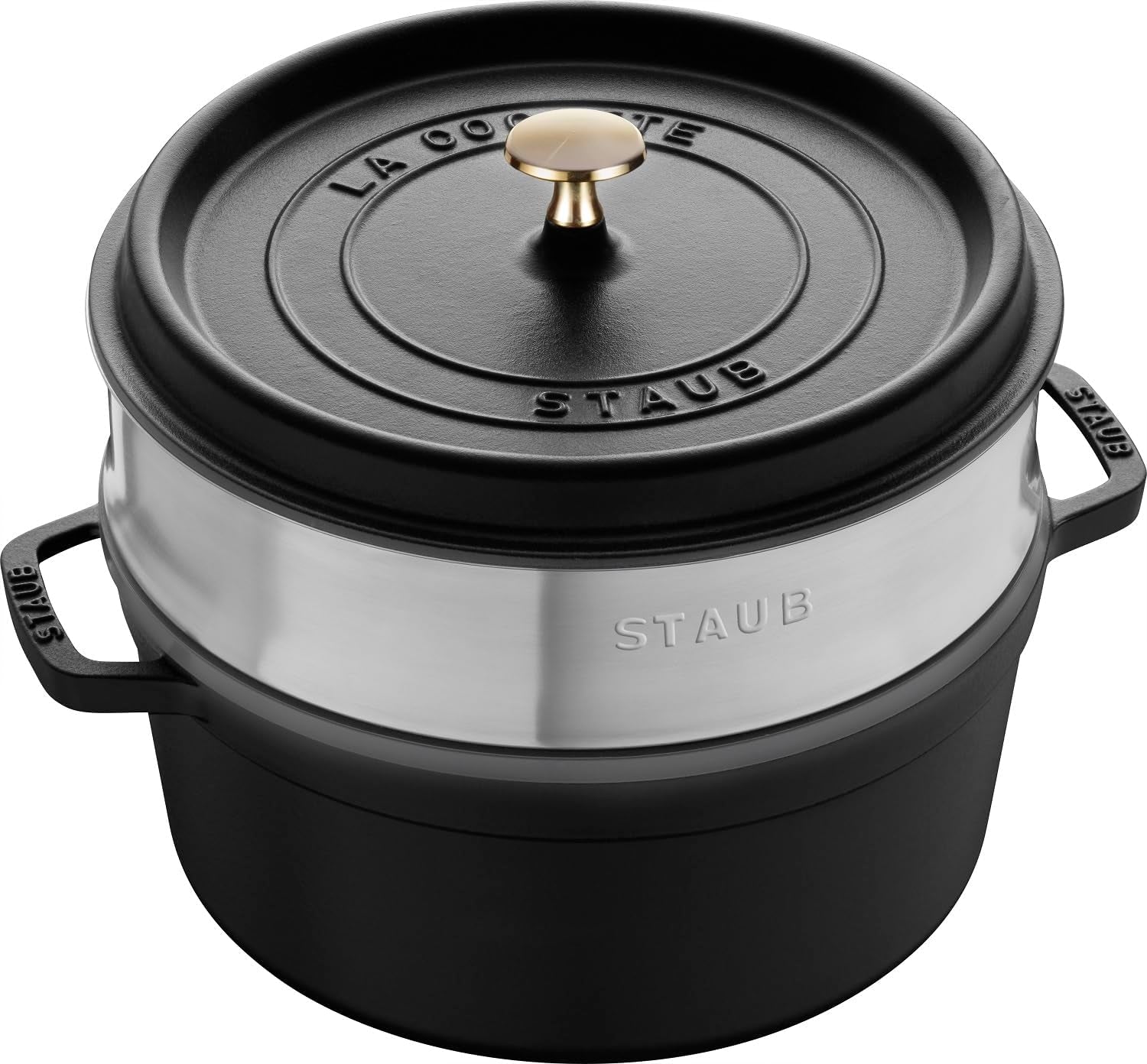 STAUB Gusseisen Bräter/Cocotte, Mit Dämpfeinsatz Aus Edelstahl, Rund 26 Cm, 5.2 L, Aromaregen Funktion Für Optimale Befeuchtung, Für Alle Herdarten Inkl. Induzione e cottura al forno, Kirschrot, Rot Stampi e teglie Naty Shop Schwarz