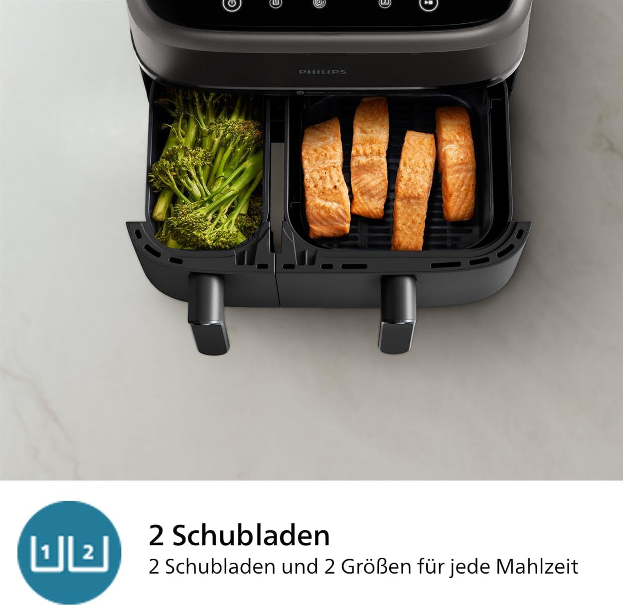 Philips Airfryer Dual Basket Serie 3000, 9L, 2 cestelli, 2 piatti pronti contemporaneamente, tecnologia Rapidair più aria calda Elettrodomestici Naty Shop