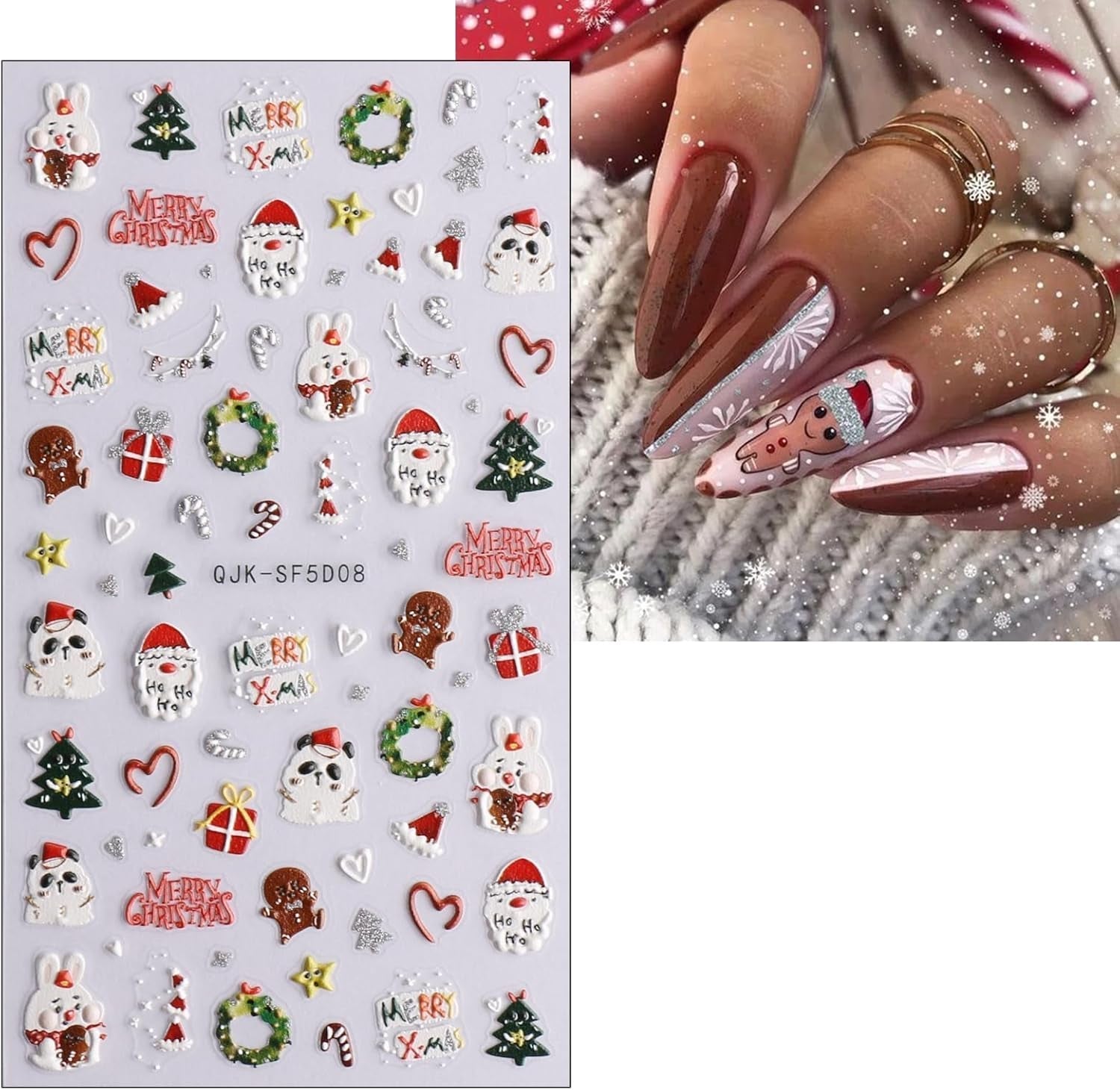 Adesivi per unghie 3D natalizi 4 fogli Adesivi per unghie 5D Adesivi per unghie stereoscopici Decorazioni Accessori per il design delle unghie