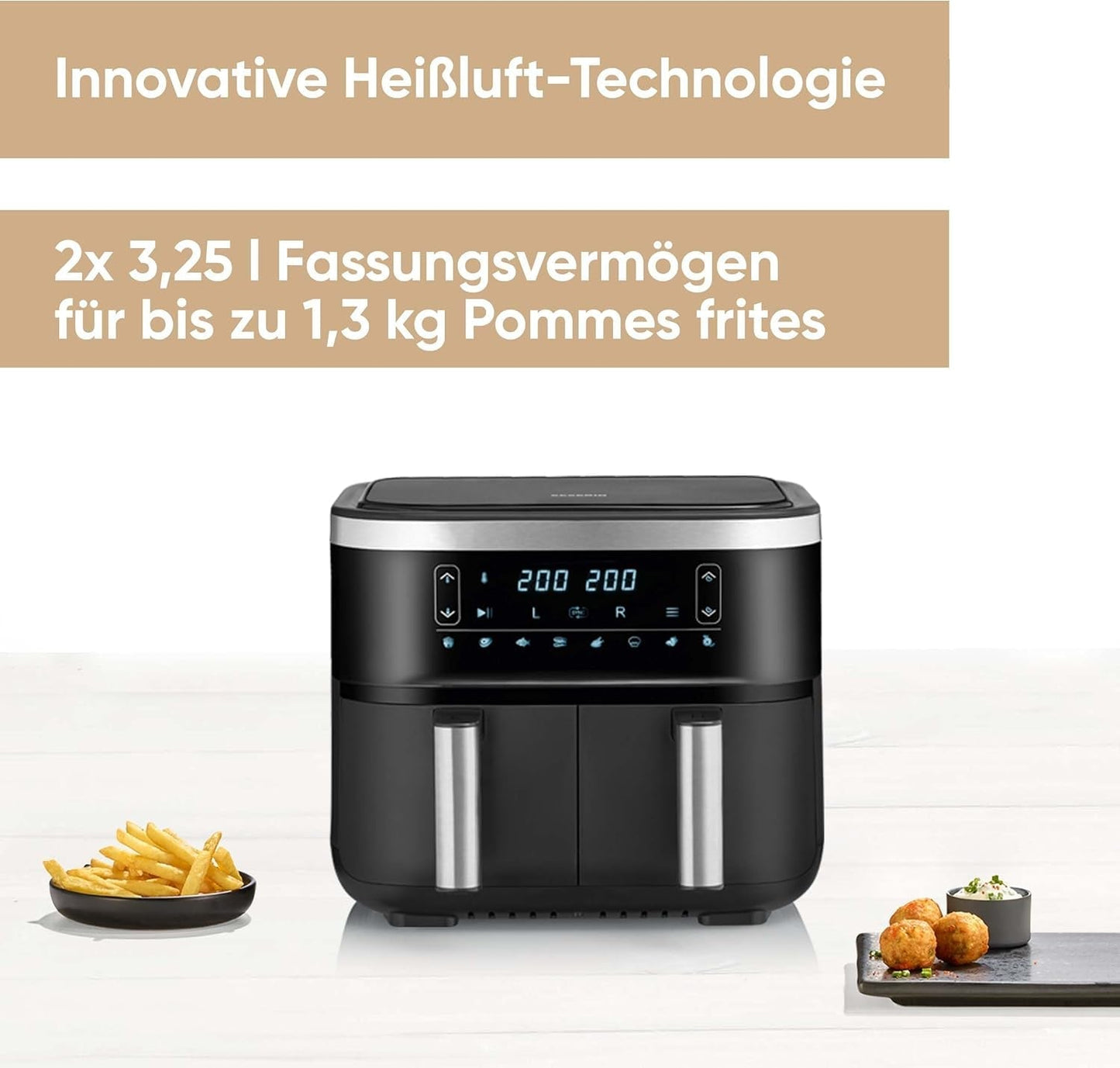 SEVERIN Friggitrice doppia ad aria calda con camera di cottura 2 X 3,8 L, 8 programmi automatici Elettrodomestici Naty Shop