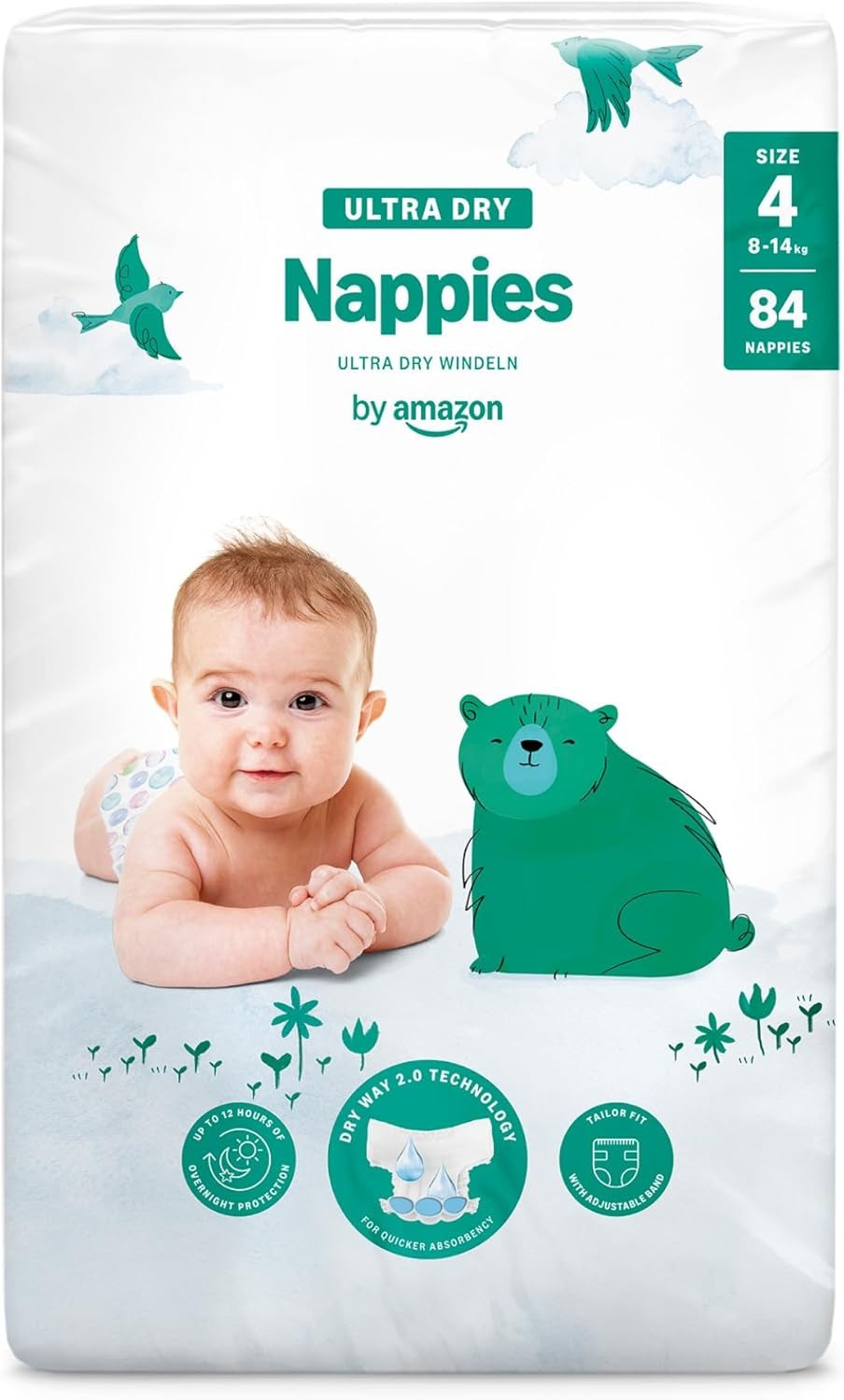 Pannolini Amazon Ultra Dry, taglia 3 (4-9 kg) - Scatola mensile, bianco, 172 pezzi (2 confezioni da 86) (precedentemente Mama Bear, prodotto identico)