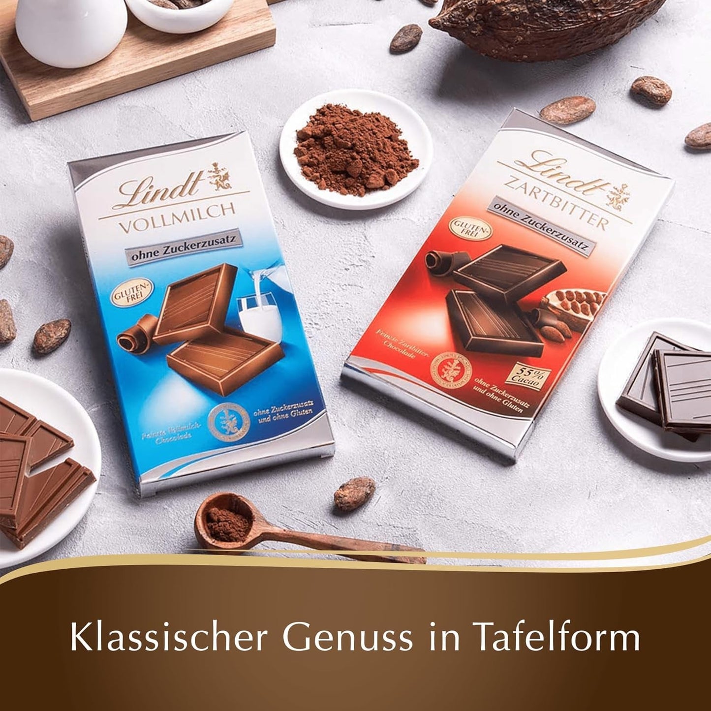 Cioccolata Lindt | Tavoletta di cioccolato fondente senza zuccheri aggiunti | 100 g| Finissimo cioccolato fondente con il 55% di cacao, senza zuccheri aggiunti e senza glutine | Tavoletta di cioccolato senza glutine
