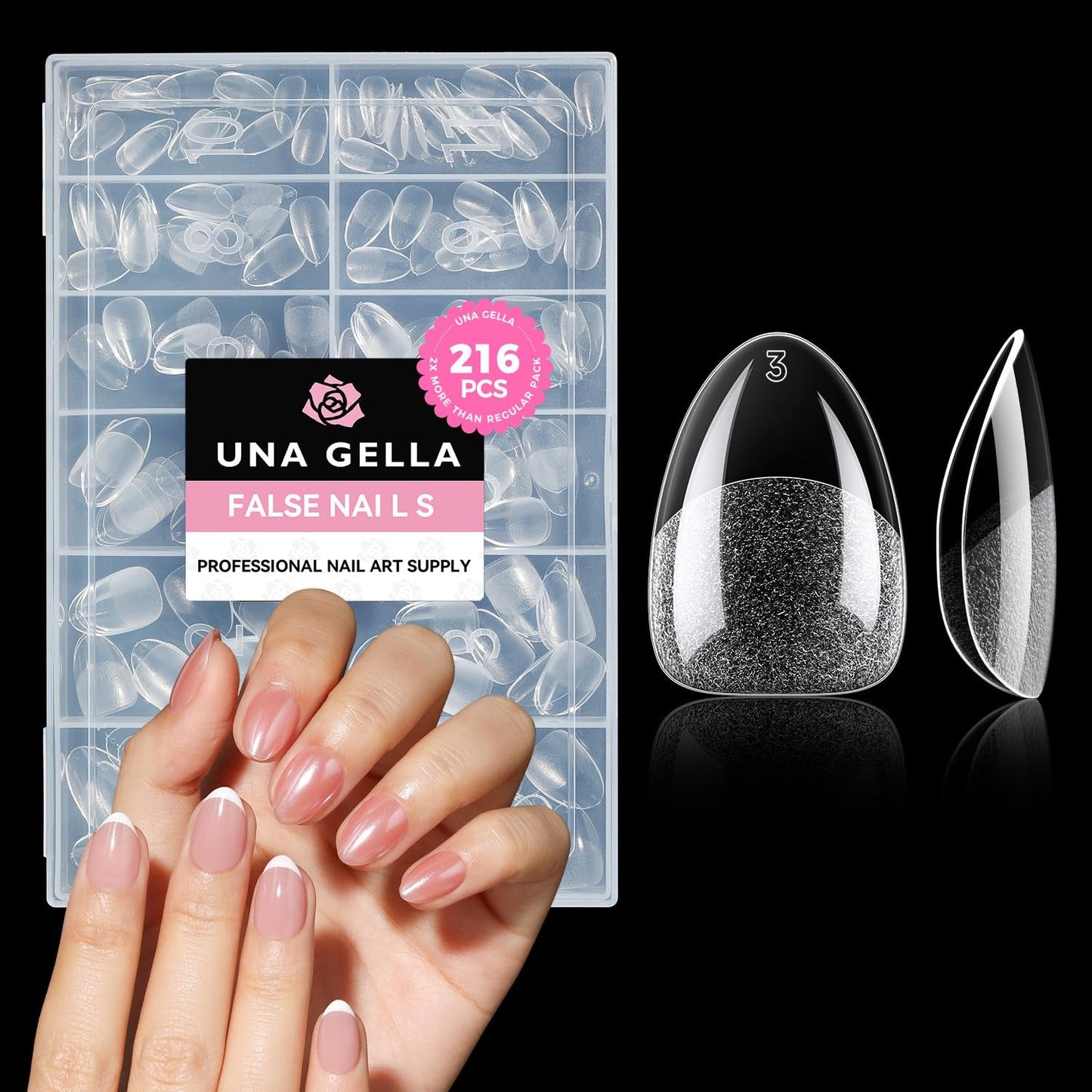 Punte per unghie in gel ballerina 216 pezzi 12 dimensioni Punte per unghie in gel morbido Copertura completa Set di estensioni per unghie Semi opaco Fai da te Home Art