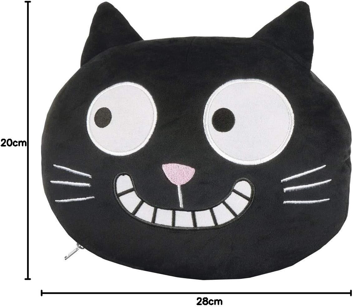 Cuscino per il collo di Mosè. Ed, il gatto | Cuscino per collo e testa 2 in 1 da viaggio | Cuscino da viaggio gatto, 28 cm, Nero