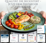 Servizio stoviglie 24 pezzi in gres ceramica per 6 persone, design Ibiza, VINCITORE DEL TEST. Uno splendido set di stoviglie mediterranee che comprende ciotole e piatti. Servizio da tavola Pure Living, verde salvia.