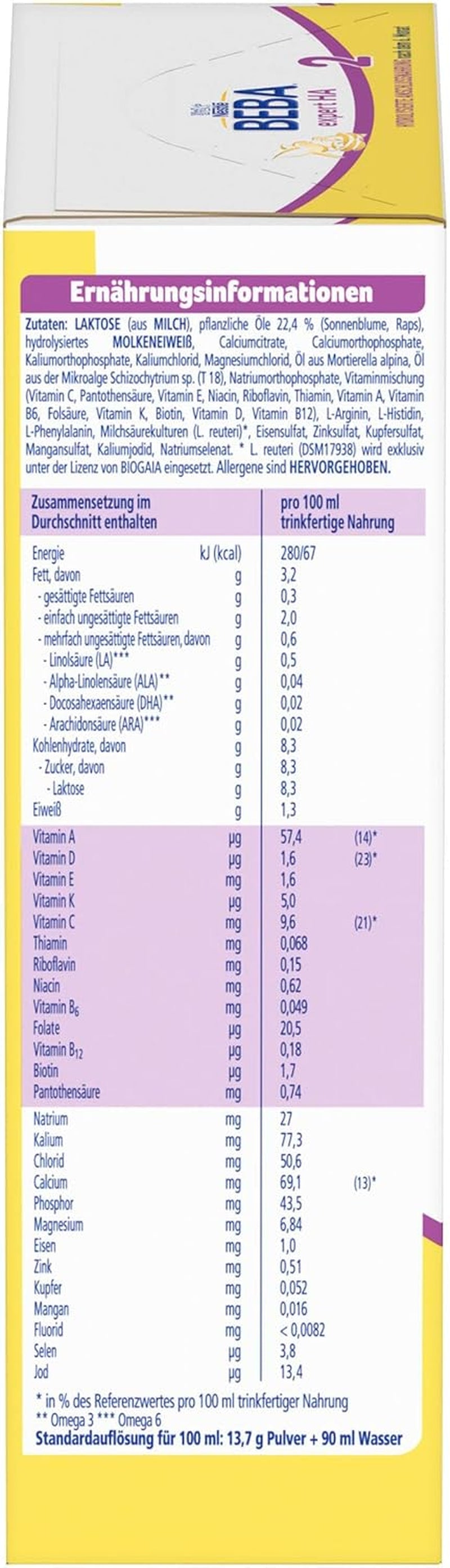 BEBA Expert HA 2 Latte di proseguimento dopo 6 mesi, omogeneizzato con proteine ​​idrolizzate, solo lattosio, senza olio di palma, confezione da 6 (6 x 550 g) Naty Shop