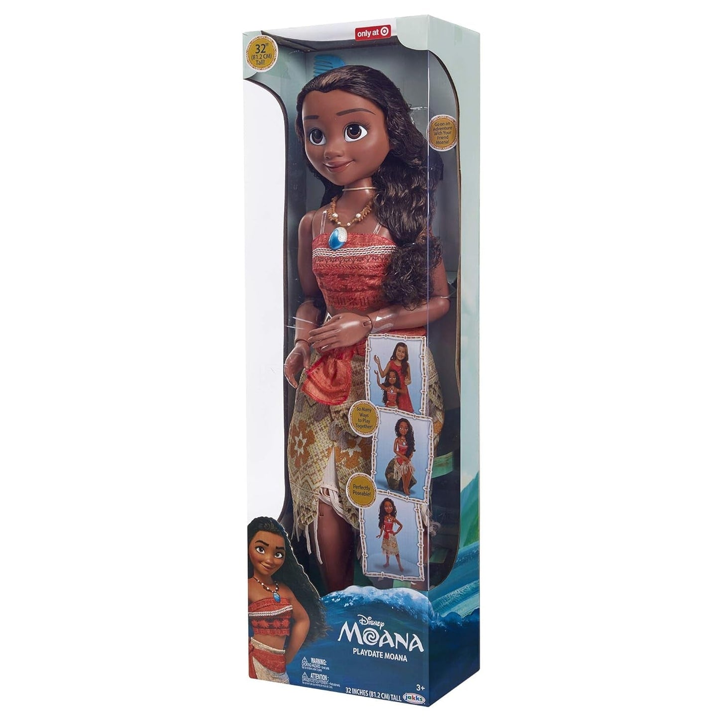 Disney Princess Vaiana, bambola da gioco da 80 cm, di Jakks Pacific, bambola mobile con spazzola per pettinare i riccioli ondulati, abito ispirato al film, collana con ciondolo staccabile Bambole Naty Shop