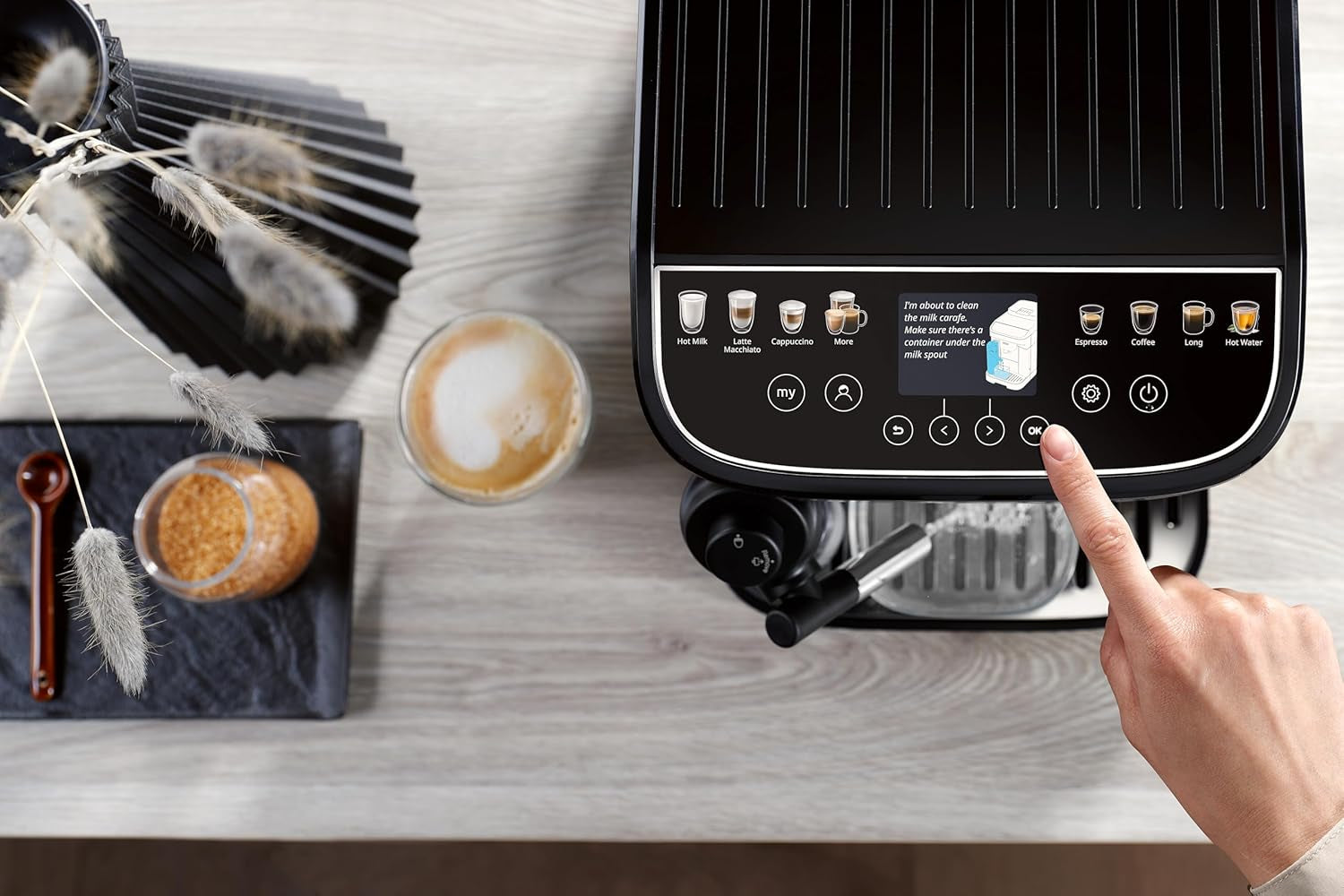 De'Longhi Magnifica Evo Next - Perfetto Espressore completamente automatico con montalatte LatteCrema, 13 bevande one-touch, macchina per caffè e cappuccino, touch screen a colori, titanio (ECAM312.80.TB)