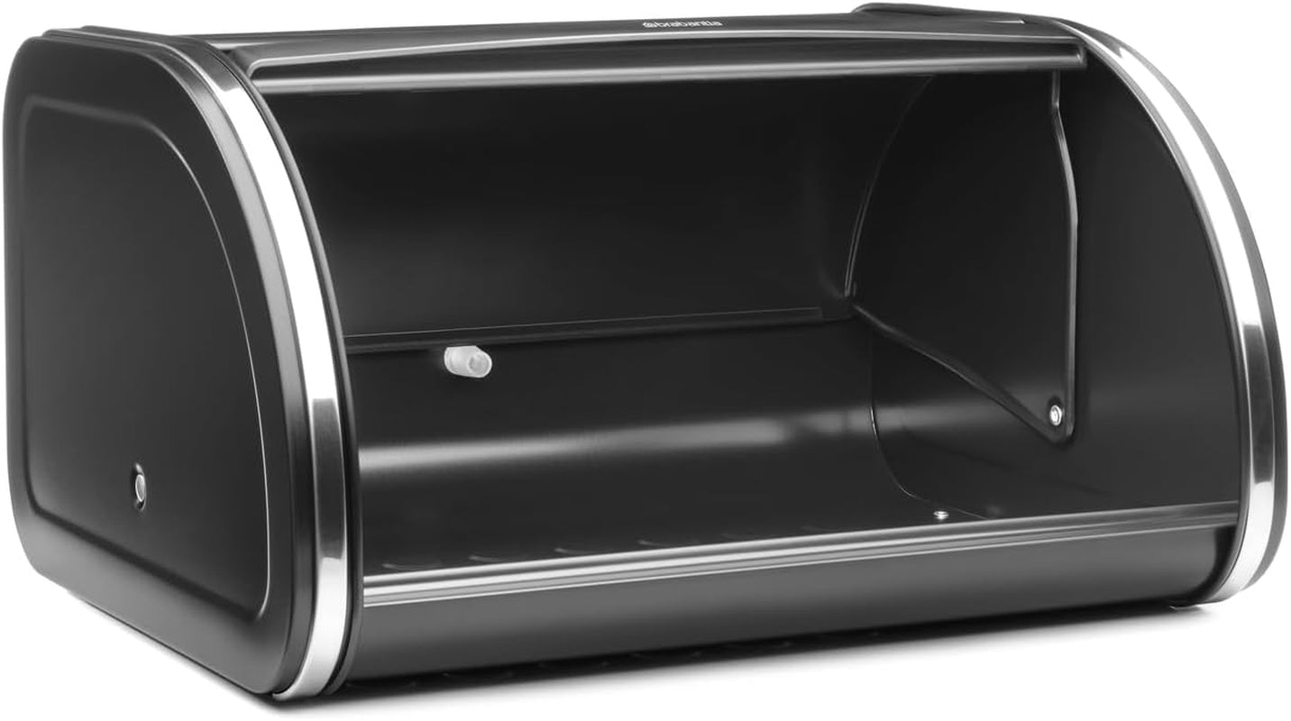 Brabantia portapane per rotoli - Contenitore compatto da banco per pane, bagel e panini con coperchio piatto, acciaio resistente - misura media - nero opaco Contenitori per alimenti Naty Shop