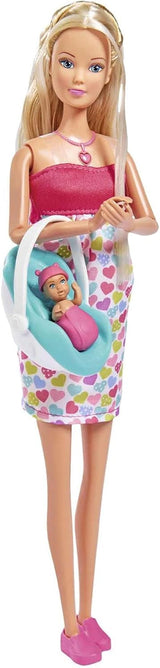 Simba 105733480 - Zainetto Steffi Love, bambola incinta con bebè e suoni fantastici, accessori bebè e marsupio, bambole singole Pink Naty Shop