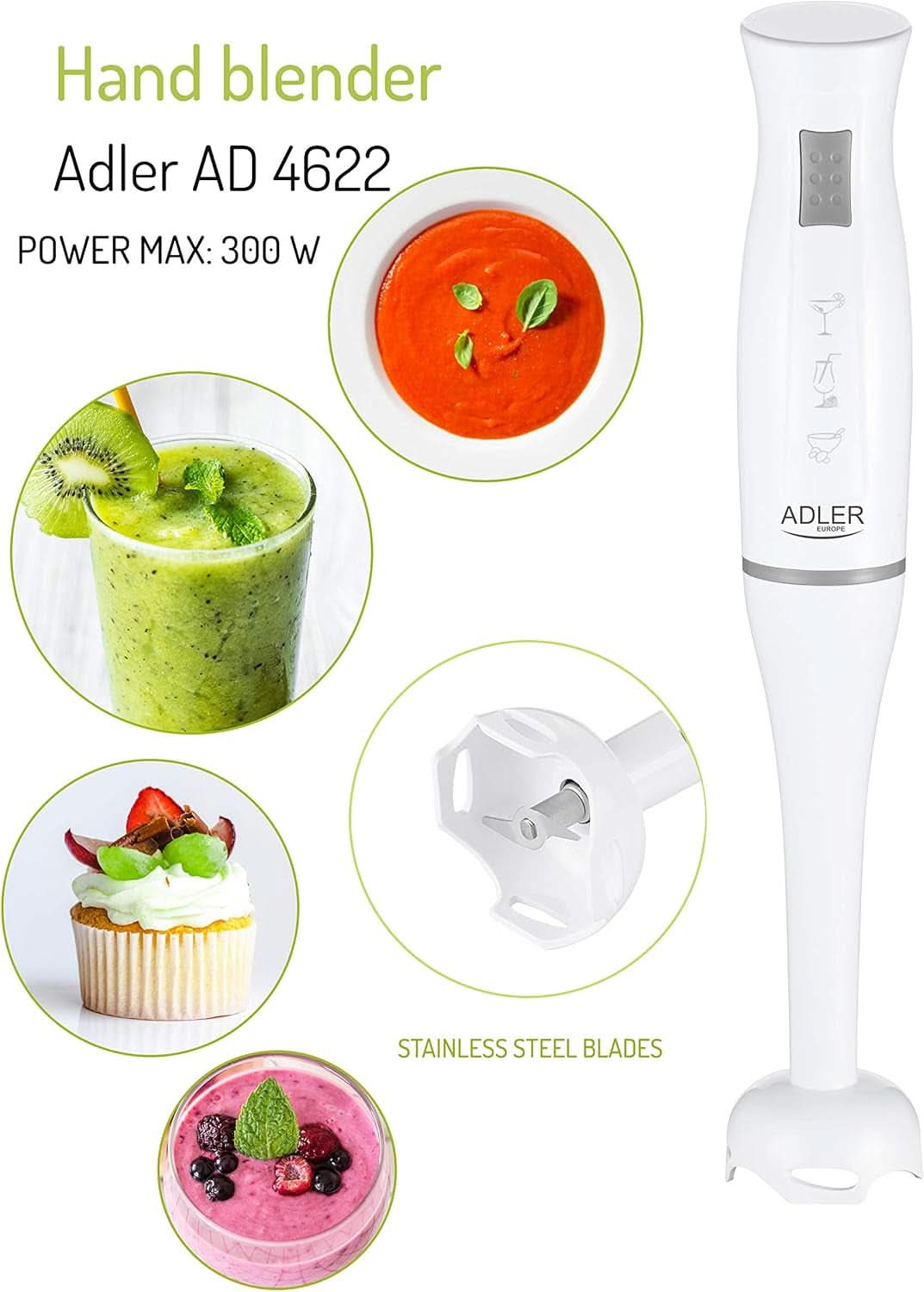 Adler AD4622 Miscelatore, plastica, bianco Cucina Naty Shop