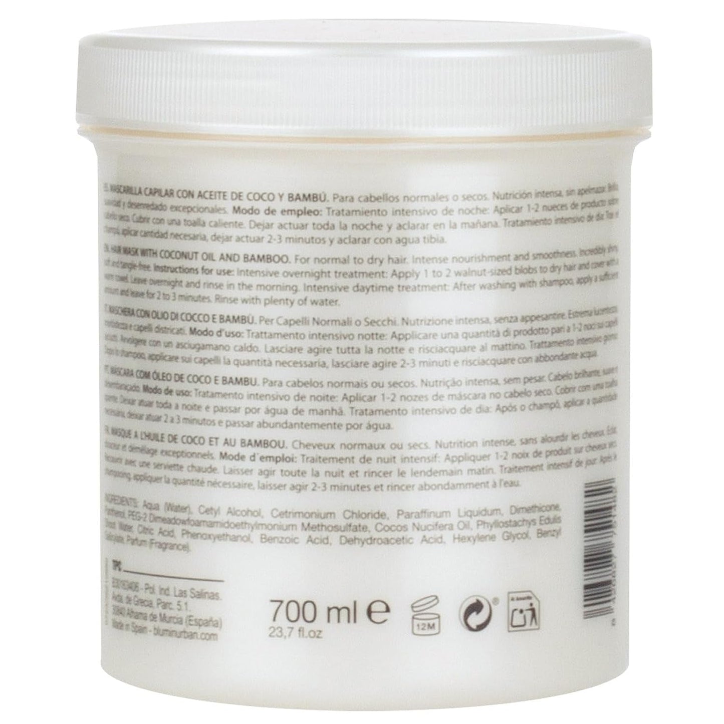 Maschera urbana con olio di cocco e bambù biologico, maschera per capelli Naty Shop da 700 ml
