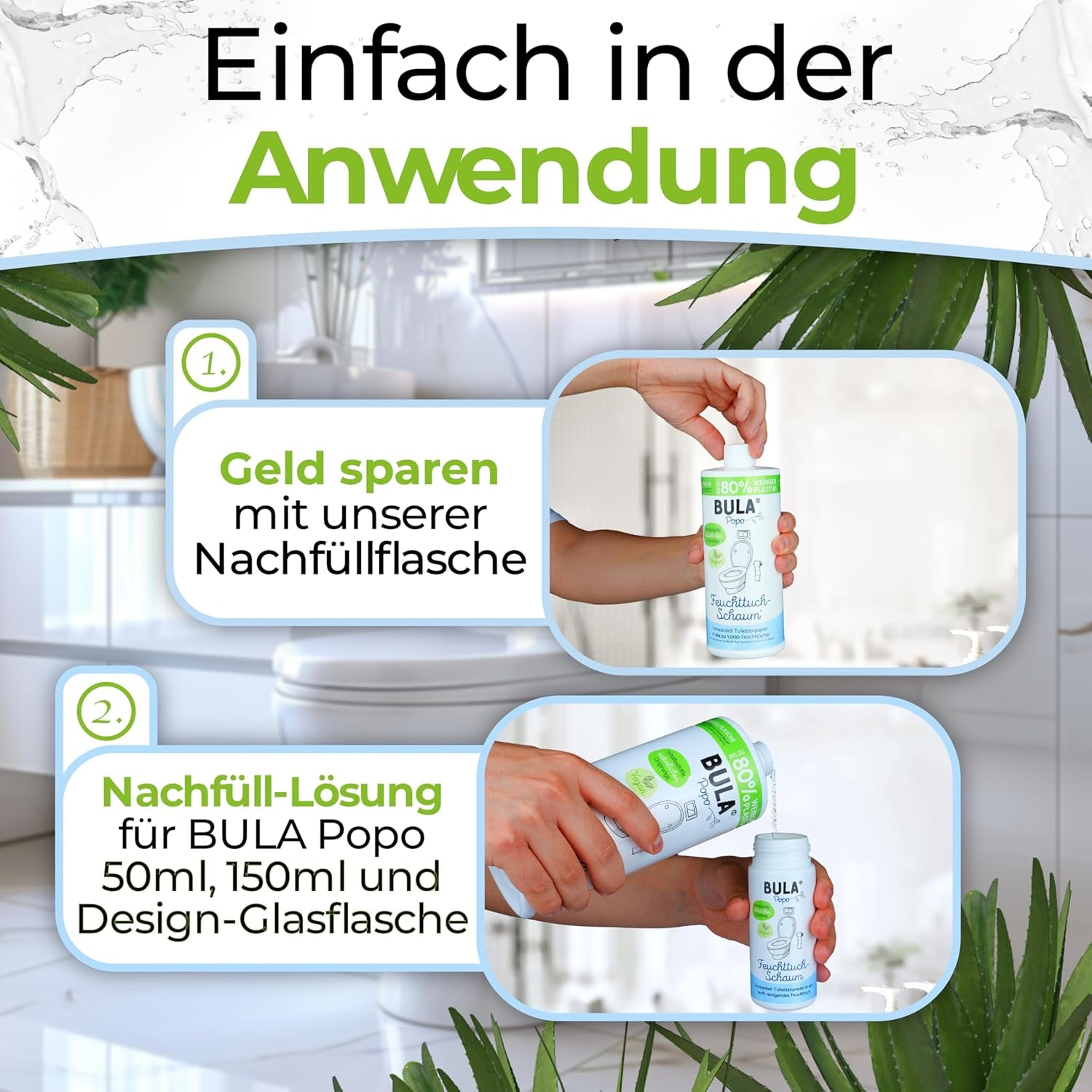 Bottiglia di ricarica BULA® Popo (750 ml) SOLO PER RIEMPIRE le nostre bottiglie da 150 ml e 50 ml! | Sostituisce fino a 1.000 salviette! | Con ingredienti di origine naturale