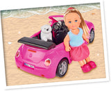 Simba 105731539 - Evi Love Beetle Evi's, Evi con macchina, macchina: 22 cm, con cane, bambola fashion, 12 cm, per bambini dai 3 anni in su