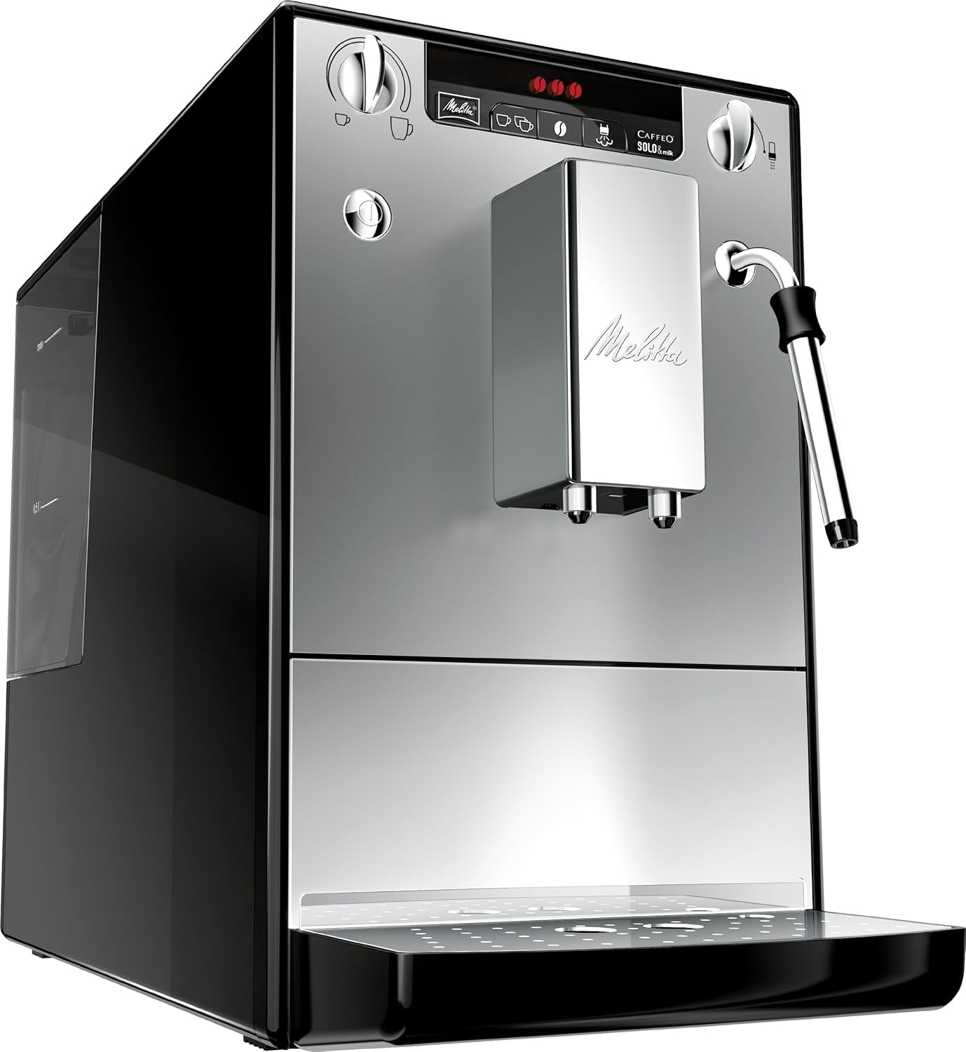 Melitta Solo & Milk - macchina da caffè slim completamente automatica con montalatte, macchina da caffè con serbatoio dell'acqua rimovibile, ad es. caffè o cappuccino, argento