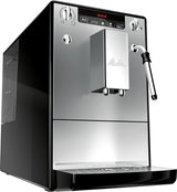 Melitta Solo & Milk - macchina da caffè slim completamente automatica con montalatte, macchina da caffè con serbatoio dell'acqua rimovibile, ad es. caffè o cappuccino, argento