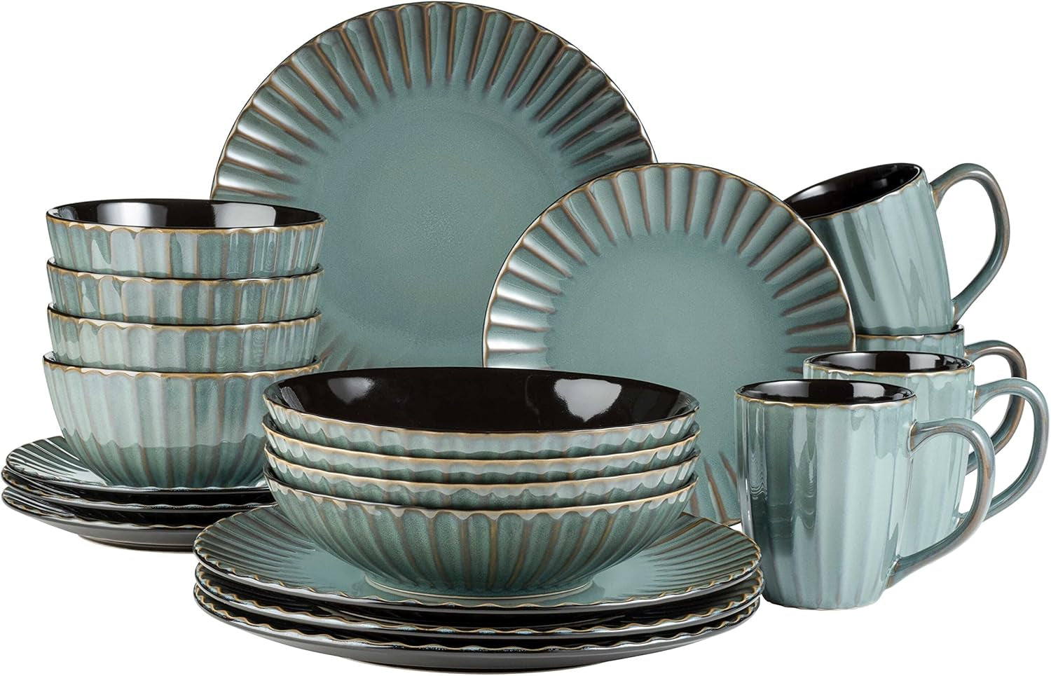 MÄSER 931964 Servizio di stoviglie serie Confino per 4 persone, look vintage moderno, set combinato in ceramica, 20 pezzi, colore petrolio con accenti neri, piastrelle