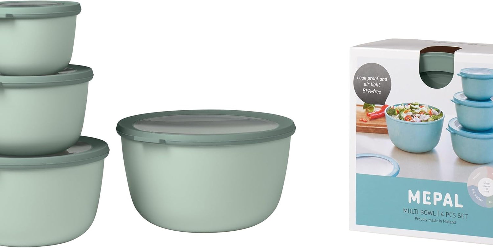 Mepal - Set multiciotola Cirqula Round da 4 pezzi - Barattoli portaoggetti con coperchio - Adatti come contenitore, frigorifero, congelatore e forno a microonde - 500, 1000, 2000 e 3000 ml - Contenitori per alimenti in salvia nordica Naty Shop Titolo predefinito