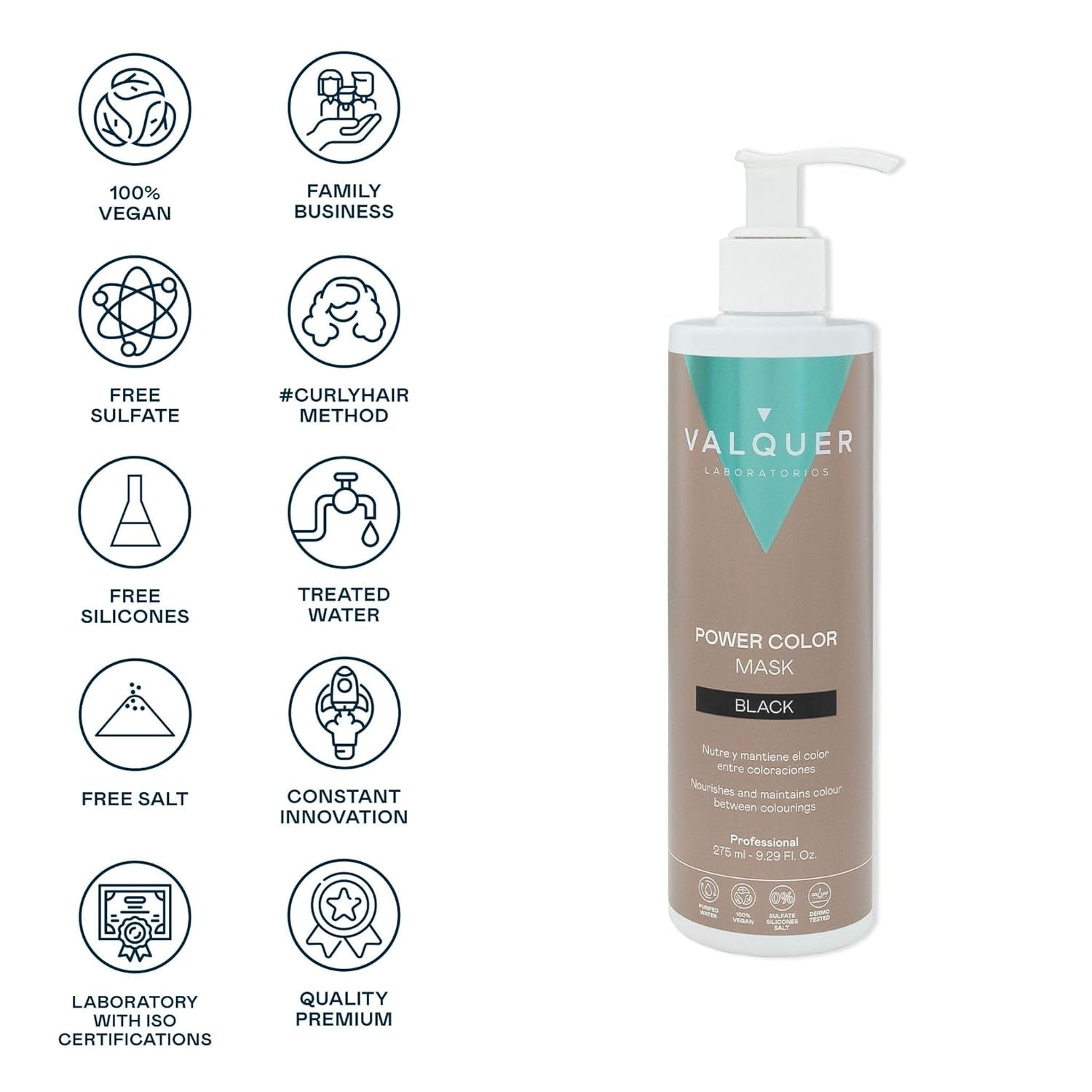 Valquer Power Color Mask formulazione vegana e senza siliconi Dona colore ai capelli 290 ml Nero Maschera per capelli Naty Shop