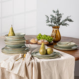 GBhome Set di stoviglie in ceramica per 6 persone, smalto reattivo da 24 pezzi, fatto a mano, adatto per microonde e lavastoviglie, set di ciotole e piatti, Desret Sage GDW007GY-24P-EU