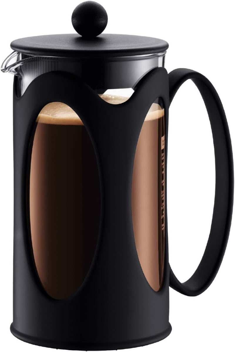 Caffettiera Bodum Kenya - 1 L / 8 tazze - Vetro borosilicato con stampa francese manuale e acciaio inossidabile - Lavabile in lavastoviglie - Prodotto in Portogallo