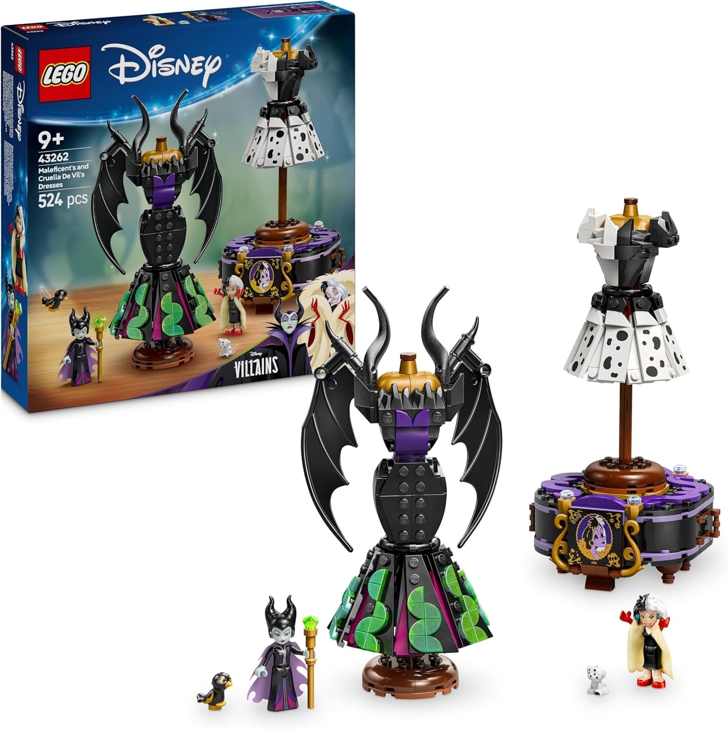 LEGO € Disney Villains I vestiti di Malefica e Crudelia De Mon - Giocattolo per ragazzi e ragazze da 9 anni - Incl. 2 mini bambole e 2 personaggi di animali - Regalo di anniversario per i fan 43262 Set da costruzione Scegli il titolo predefinito del LEGO-Store