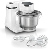 Bosch Küchenmaschine Serie 2 MUMS2EW00, Edelstahl-Schüssel 3.8 L, Planetenrührwerk, Knethaken, Schlag-, Rührbesen Edelstahl, 4 Arbeitsstufen, Durch Optionales Zubehör Erweiterbar, 700W, Weiß Kitchen Naty Shop