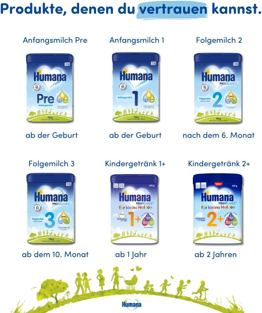 Humana Kindergetränk 1+, ab 1 Jahr, Milchpulver für Kindermilch, nährstoffreiche Milch für Kleinkinder, als gelegentliches Milchgetränk oder zur Mahlzeit, 650 g