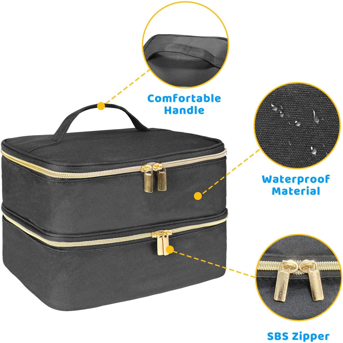 Tasche organizer per smalto per unghie, scatola portaoggetti per smalto per unghie doppia, borsa organizer per cosmetici per design cosmetico per 30 bottiglie di base Neonail (15 ml-0,5 fl.oz) e 1 lampada per unghie (nero)