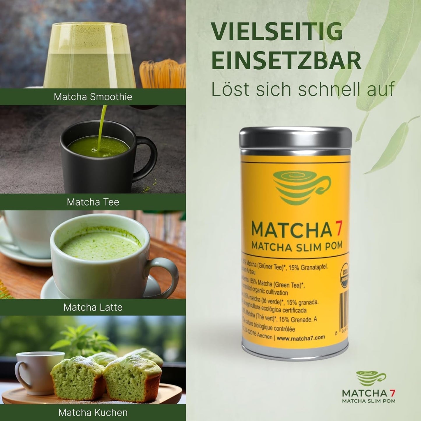 ® Ceremonial Matcha Powder X Melograno 100G [Supporta la perdita di peso e il metabolismo] - Tè verde per uno stile di vita attivo e sano - Tè verde senza additivi (puro e naturale)