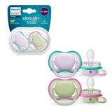Succhietti Philips AVENT ultra air - Succhietti leggeri e traspiranti per bambini da 0 a 6 mesi, senza BPA, con custodia per il trasporto come sterilizzatore, confezione da 2, modello SCF085/24