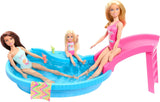 Bambola Barbie e accessori - piscina con scivolo e accessori per ore di divertimento al sole, costume da bagno rosa con design tropicale, per bambini da 3 anni, HRJ74 Naty Shop Dollhouses