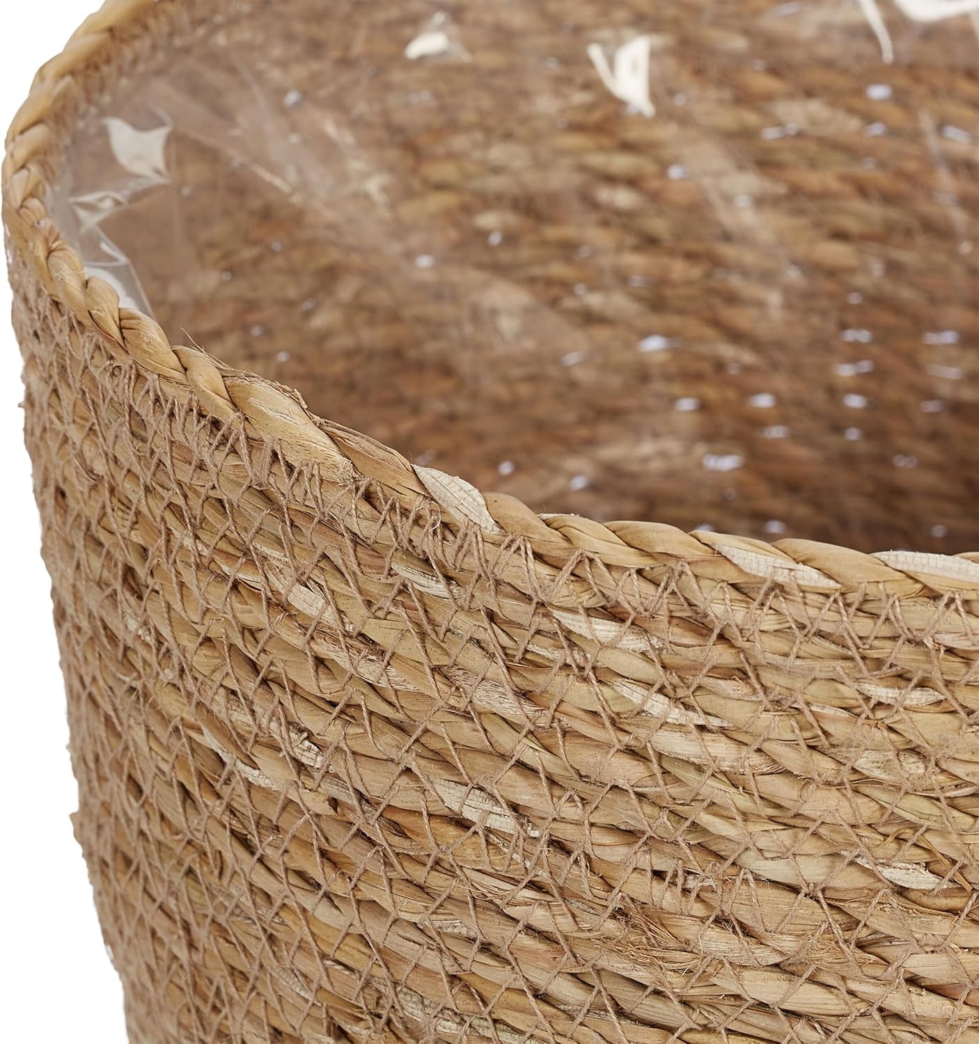 Relaxdays Set di 3 vasi da fiori in alga marina, cesto rotondo per fiori ed erbe aromatiche con fioriera in pellicola, 3 misure, colore naturale