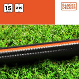 BLACK+DECKER Tubo da Giardino 15 metri - Ø19MM - PVC resistente - Irrigazione del giardino, lavaggio dell'auto, riempimento della piscina - Compatibile con qualsiasi rubinetto standard - Nero/Arancione