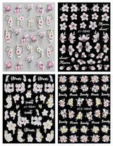 JMEOWIO 3D Nagelsticker Frühling Blume Nail Art Sticker Selbstklebend Nagelaufkleber 5D Stereoscopic Buntes Sommer Blumen Dekoration Nageldesign Zubehör 4 Blatt