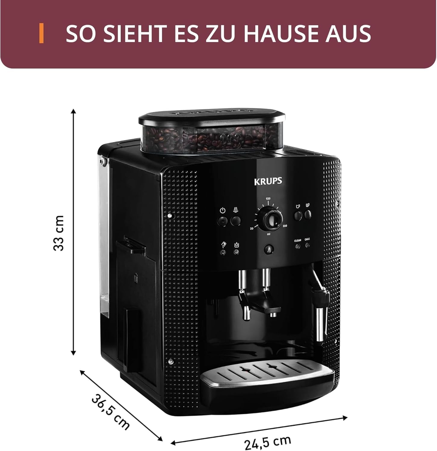 Macchina per caffè espresso automatica KRUPS Arabica Picto, design compatto, facile da usare, controllo rotativo regolabile intuitivo, montalatte, funzione 2 tazze, macchina per caffè espresso, nero, EA810870