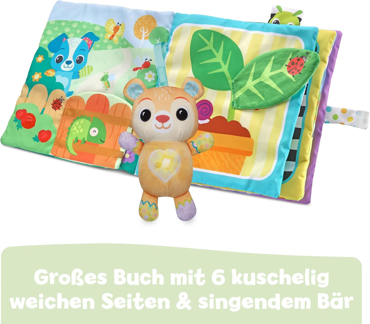 VTech Baby Il mio grande libro di peluche - Libro touch and Feel/Libro con musica e suoni - Libro in tessuto con elementi mobili - Gioco per le capacità motorie e sensoriali - Per neonati e bambini dai 3 ai 24 mesi Bebe Naty Shop Toys