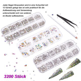 Set 3200 pietre per unghie FITDON Pietre AB in vetro multiforma e pietre AB con diamanti trasparenti per decorazioni per unghie Kit fai da te Gioielli Portachiavi Accessori per unghie