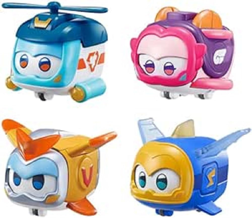 Super Wings Super Pets 4 pezzi Shine, Golden Boy, Jerome, Ellie Espressione facciale commutabile Effetto fulmine Giocattolo portatile per 3 4 5 6 7 8 anni Ragazzo Ragazza Action Figure da 2 pollici Naty Shop Confezione da 4 A