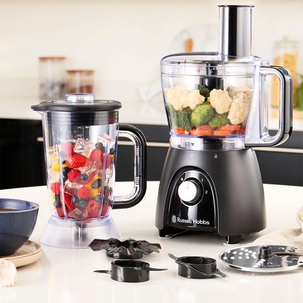 Robot da cucina Russell Hobbs [frullatore/tritaverdure/frullatore da tavolo/tritatutto/frullatore] robot da cucina (impastare, mescolare e affettare), carbone opaco Kitchen Naty Shop