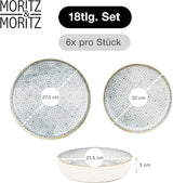 Moritz & Moritz ALHAMBRA Servizio Piatti per 6, 18 Pezzi, Porcellana di Alta Qualità - Stoviglie Moderne Blu - Set Di Facile Manutenzione Compreso 6 Piatti Piani, 6 Piatti Dessert e 6 Ciotole