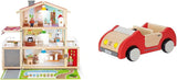 E3405 - Casa delle bambole, Casa delle bambole con accessori, in legno e E3475 - Accessori per casa delle bambole, Auto familiare