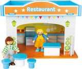 Small Foot 10852 Casetta da gioco Ristorante In legno, Con 2 bambole, accessori e tetto rimovibile, A partire da 3 anni Case delle bambole Naty Shop Ristorante