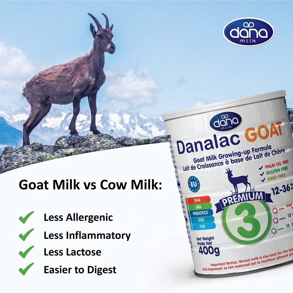 Danalac (confezione da 1) Formula avanzata di latte di capra per la crescita 800 g di latte in polvere per neonati Fase 3 per bambini piccoli e neonati da 1 a 3 anni