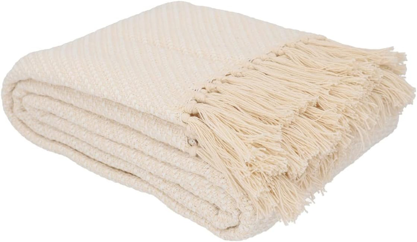 HOMLA Morris Plaid Coperta in cotone con frange - Coperta morbida e confortevole Coperta in cotone - tessuto pregiato 130 X 170 cm Ecru Letti e coperte Besuche den HOMLA-Store