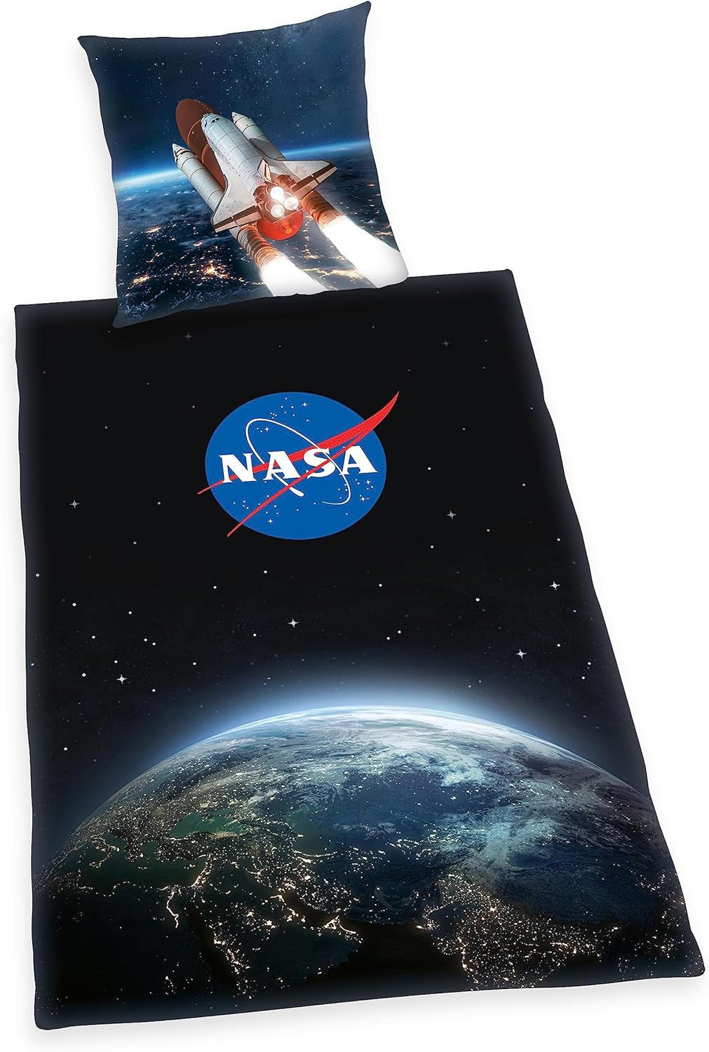 Set biancheria da letto NASA, cotone/rinforzato, grigio/bianco Biancheria da letto - bambini Naty Shop Nero 80 X 80 Cm, 135 X 200 Cm